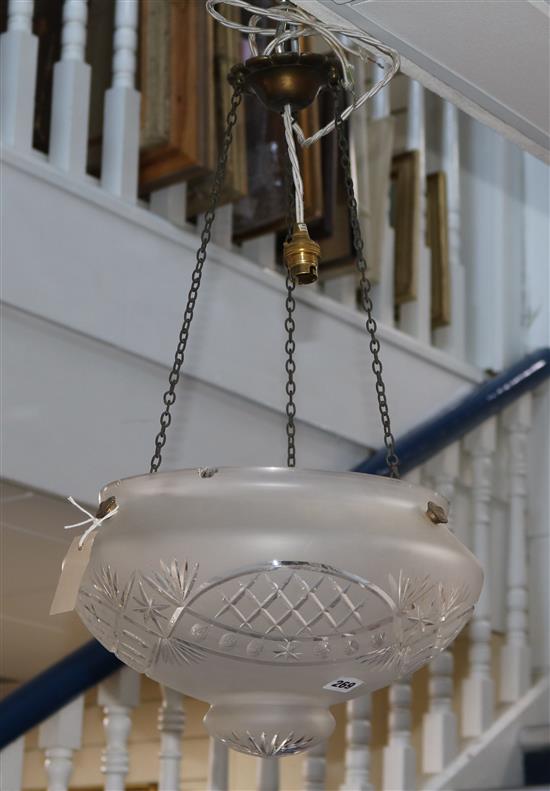 An Edwardian cut and frosted glass ceiling bowl